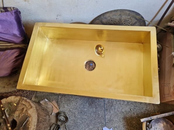 Unlacquered Handmade Moroccan Brass Kitchen Sink With Customizable Sizes