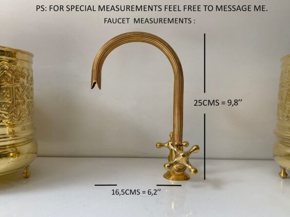 Gooseneck Bathroom Vanity Solid Brass Faucet, Unlacquered Brass with Simple Cross Handles - Image 6