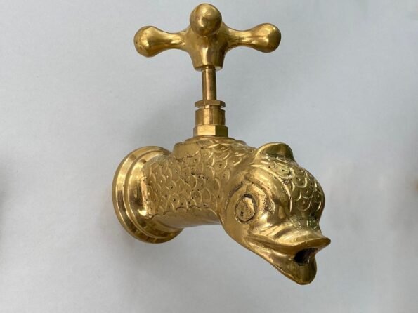 Unlacquered Brass Wall Faucet For Garden, Bathroom Or Outdoor sink , Brass Fish Shaped Faucet, Wall Mounted Faucet , Vintage Antique Styled