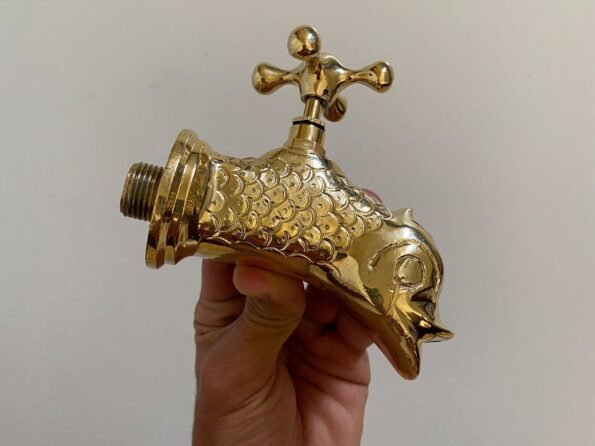 Handcrafted Wall Faucet For Garden, Bathroom Wall tap, Outdoor sink Faucet, Unlacquered Brass Fish Shaped Faucet, Wall Mounted Faucet