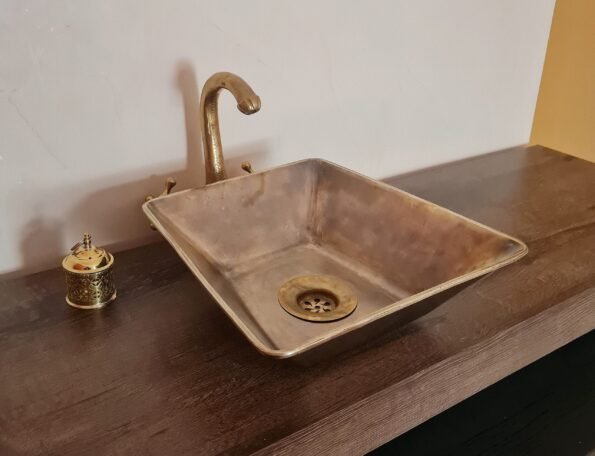 Handcrafted Brushed Brass Bathroom Sink - Mid Century Modern Brass Bathroom Basin - Vessel Sink  Drop In Brass Sink - Image 5