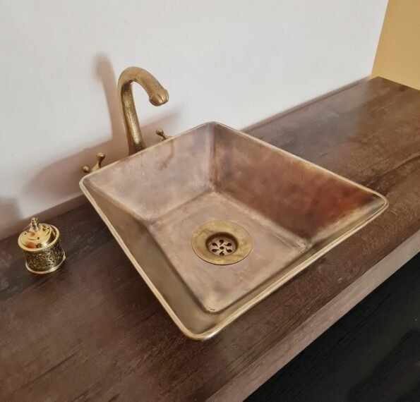 Handcrafted Brushed Brass Bathroom Sink - Mid Century Modern Brass Bathroom Basin - Vessel Sink  Drop In Brass Sink - Image 2