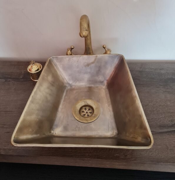 Handcrafted Brushed Brass Bathroom Sink - Mid Century Modern Brass Bathroom Basin - Vessel Sink  Drop In Brass Sink