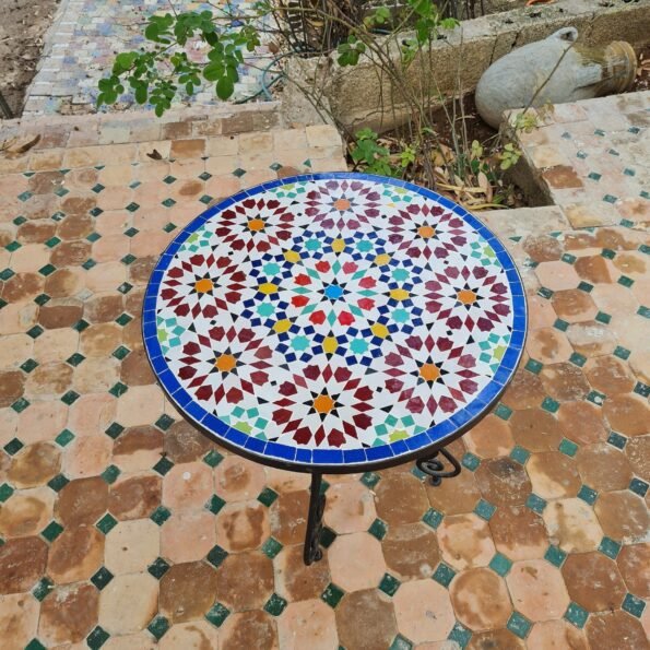 Handmade Outdoor Coffee Table - Complicated Mosaic Pattern Table - Bistro Mosaic Table - Zellige Mosaic Table - Handmade Mosaic Art - Image 8