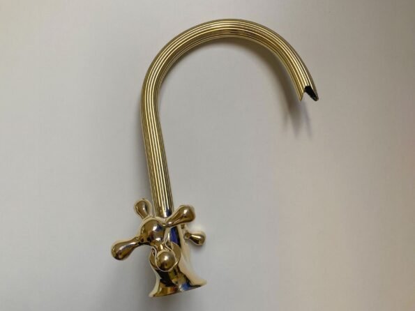 Gooseneck Bathroom Vanity Solid Brass Faucet, Unlacquered Brass with Simple Cross Handles Hot and Cold Water Tap , Brass Kitchen Faucets - Image 2