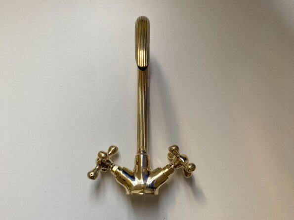 Gooseneck Bathroom Vanity Solid Brass Faucet, Unlacquered Brass with Simple Cross Handles Hot and Cold Water Tap , Brass Kitchen Faucets - Image 4