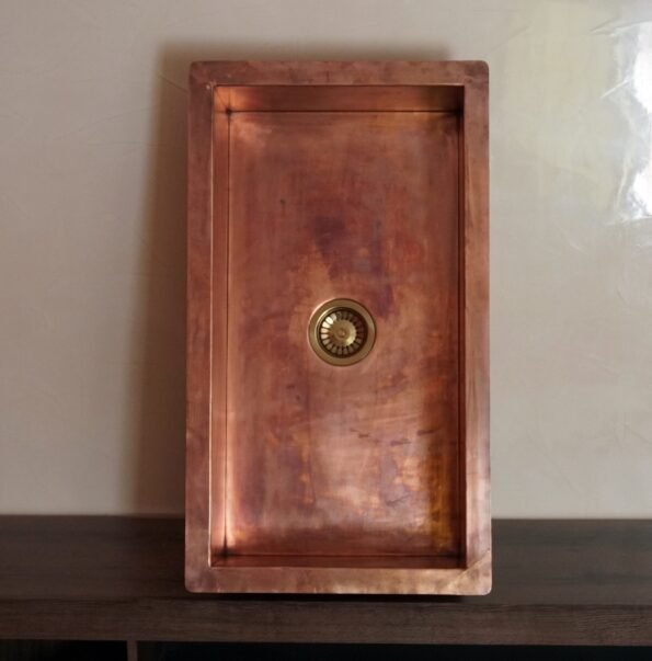 Custom Made 12" x 14" x 8" Under mount Copper Sink With Copper Drain - Image 3