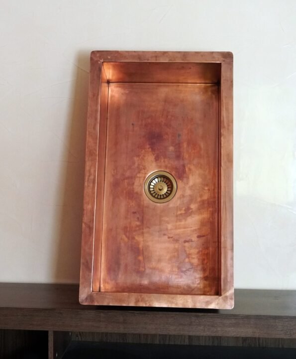 Custom Made 16" x 24" x 11" Under mount Copper Sink With Copper Drain - Image 2