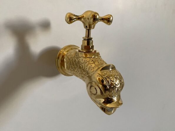 Handcrafted Wall Faucet For Garden, Bathroom Wall tap, Outdoor sink Faucet, Unlacquered Brass Fish Shaped Faucet, Wall Mounted Faucet - Image 8