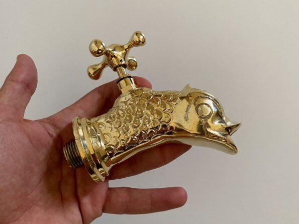 Handcrafted Wall Faucet For Garden, Bathroom Wall tap, Outdoor sink Faucet, Unlacquered Brass Fish Shaped Faucet, Wall Mounted Faucet - Image 7