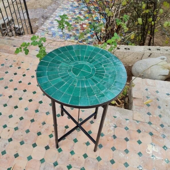 Custom Made Emerald Green Zellige Color Table   - Outdoor Zellije Table