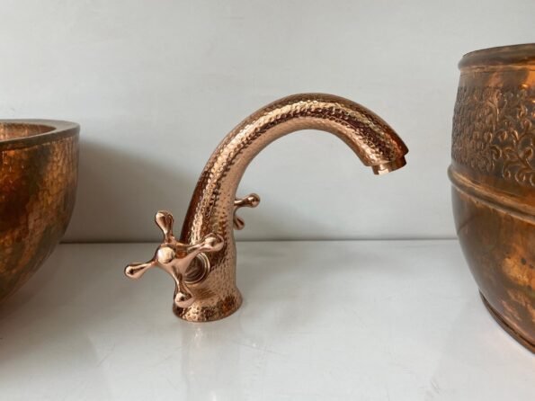 Handcrafted Copper Finish Bathroom Sink Faucet, Hammered Vanity Vessel Sink Faucet,Powder Room Copper Faucet, Farmhouse Bathroom Sink Faucet - Image 5