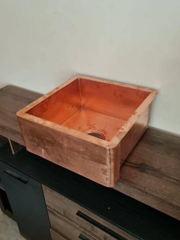 Custom Made 680mm x 480mm x 200mm Belfast Copper Sink With Copper Drain Basket - 16 Guage