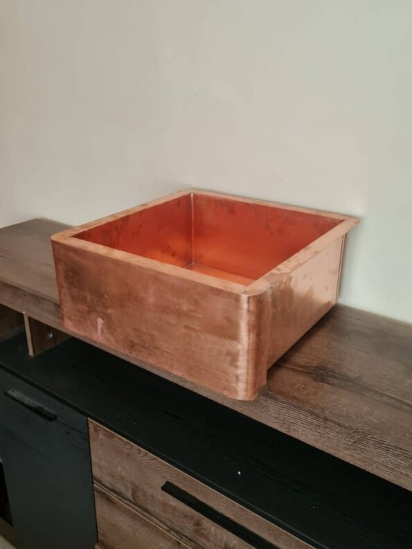 Custom Made 680mm x 480mm x 200mm Belfast Copper Sink With Copper Drain Basket - 16 Guage - Image 2