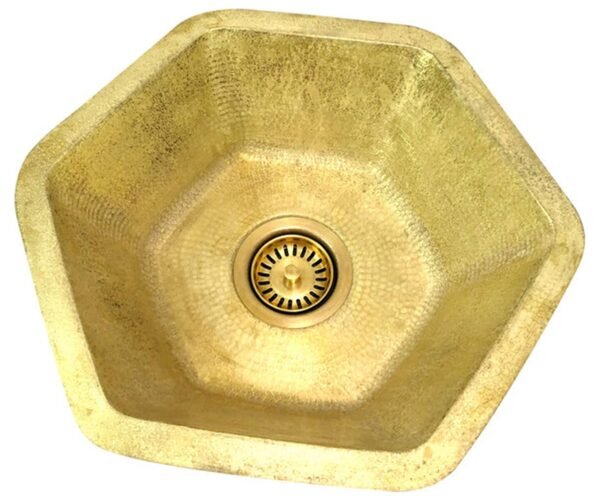 Custom Made Hexagon Brass Bar Prep Sink - Vessel Bathroom Sink - Undermount  DropIn  Vessel Brass Sink - 16" x 16" x 7" - Image 2