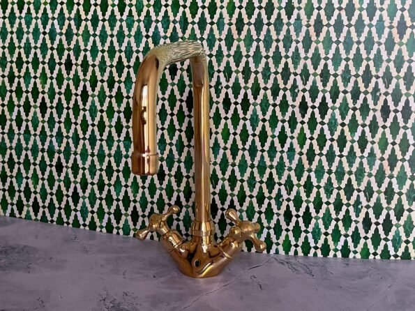 Bathroom and Kitchen Sink Faucet, Handmade of Solid Unlacquered Brass with Traditional Simple Handles, Hot and Cold Brass Faucet - Image 3