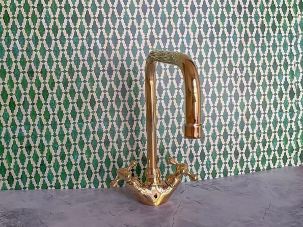 Bathroom and Kitchen Sink Faucet, Handmade of Solid Unlacquered Brass with Traditional Simple Handles, Hot and Cold Brass Faucet