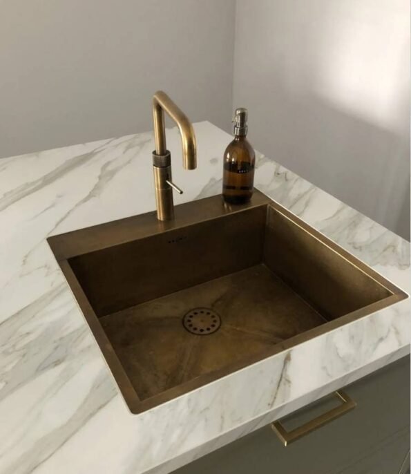 540 x 520 x 218 mm Brushed Brass Sink - Drop In Unlaquered Brushed Brass Kitchen Sink - Patina With Time - Mid Century Modern Farm Sink