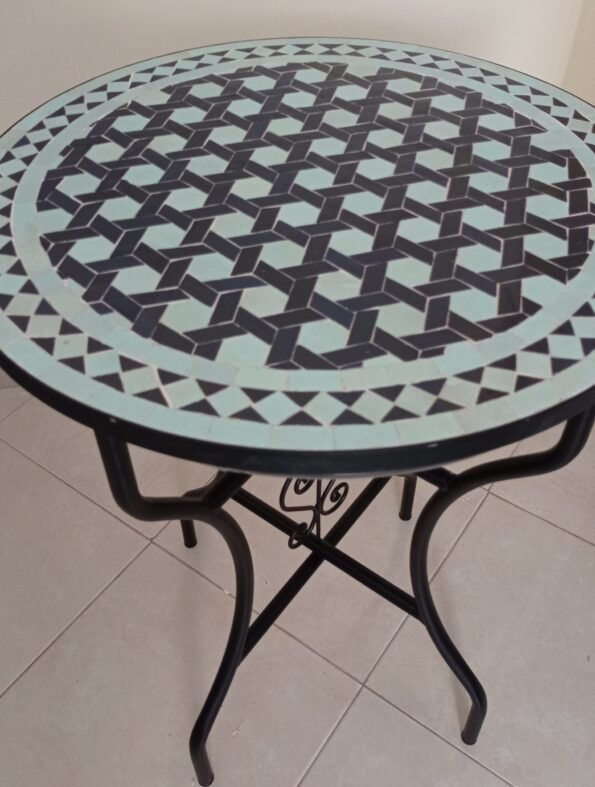 Moroccan Handmade Blue Round Mosaic Tile Table For Outside - Image 2