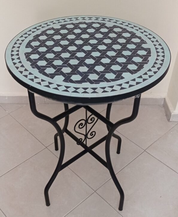 Moroccan Handmade Blue Round Mosaic Tile Table For Outside - Image 6