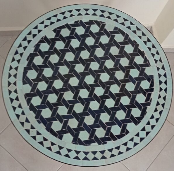 Moroccan Handmade Blue Round Mosaic Tile Table For Outside - Image 3