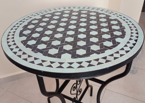 Moroccan Handmade Blue Round Mosaic Tile Table For Outside - Image 5