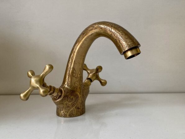 Oil Rubbed Bronze Bathroom Faucet, Single Hole Two Handles Faucet, Hand engraved Farmhouse Vessel Sink Tap - Image 3