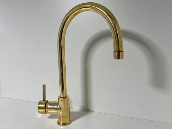 Brass Basin Mixer Tap, Gooseneck Bathroom Vanity Solid Brass Faucet, Unlacquered Brass Faucet with Single Handle for Hot and Cold Water - Image 5