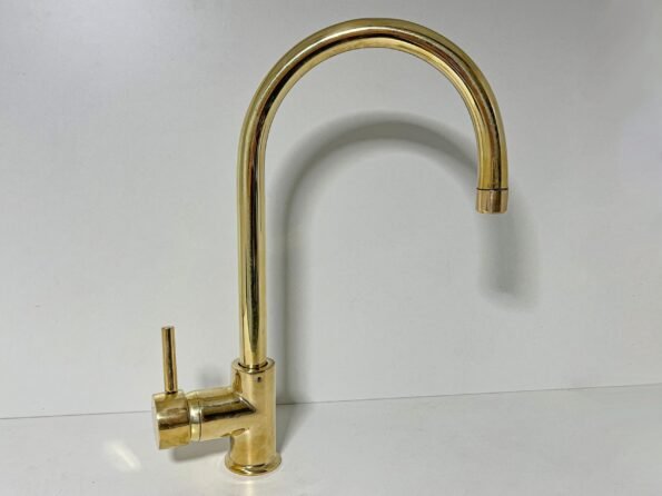 Brass Basin Mixer Tap, Gooseneck Bathroom Vanity Solid Brass Faucet, Unlacquered Brass Faucet with Single Handle for Hot and Cold Water - Image 6