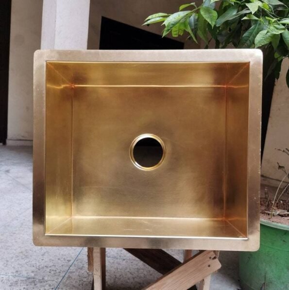 Custom Made Brass 45cm x 45cm x 17cm Overall, + Brushed Brass Drain Basket