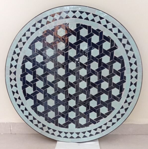 Moroccan Handmade Blue Round Mosaic Tile Table For Outside