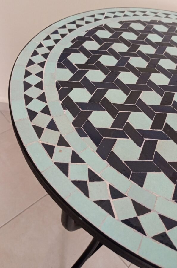 Moroccan Handmade Blue Round Mosaic Tile Table For Outside - Image 4