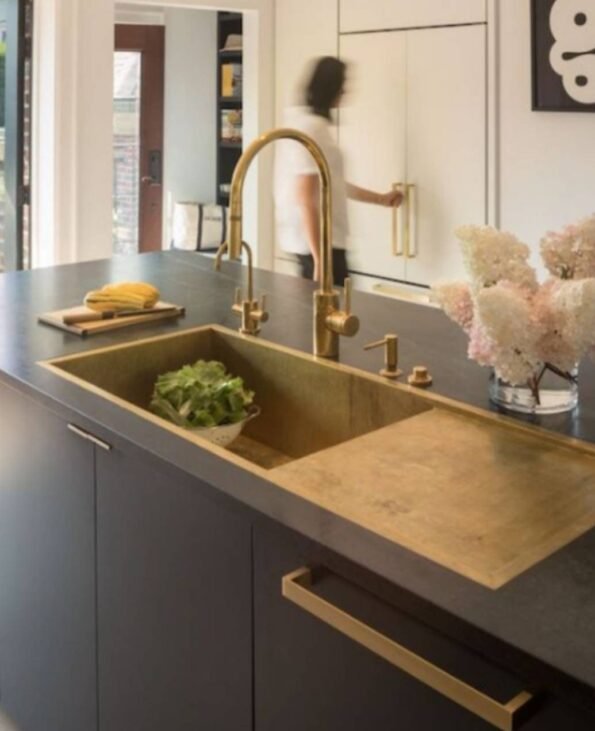 Custom Made Brass Kitchen Sink With Draining Board