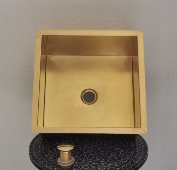 Custom Made Square Solid Brass Sink - Unlacquered Brass Kitchen Sink - Handcrafted Smooth Brass Kitchen Sink - Image 3