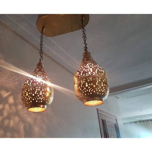 2 Pieces Moroccan Chandelier, Designer Ceiling Lamp, Hinge + 2 Drop lights, Handmade in our Workshop - Image 4