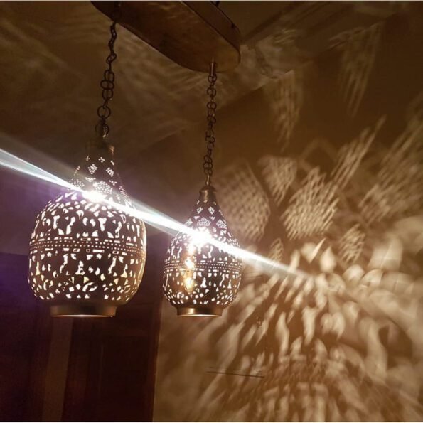 2 Pieces Moroccan Chandelier, Designer Ceiling Lamp, Hinge + 2 Drop lights, Handmade in our Workshop