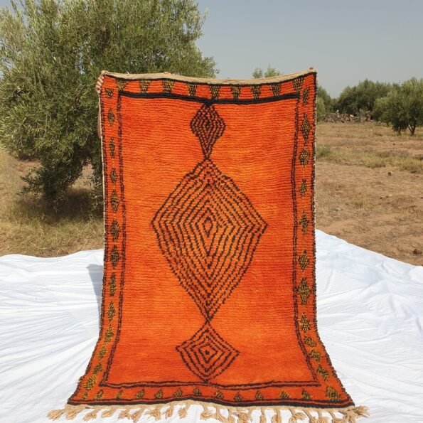 KAWHA Moroccan Boujaad Orange Rug | 7'9x4'7 Ft | 2,40x1,44 m | 100% wool handmade