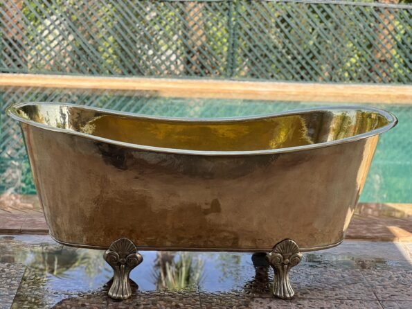 Antique Brass Freestanding Bathtub | Vintage Clawfoot Tub | Solid Brass Sleeper Clawfoot Tub | Customizable Luxury Bathroom Centerpiece - Image 2