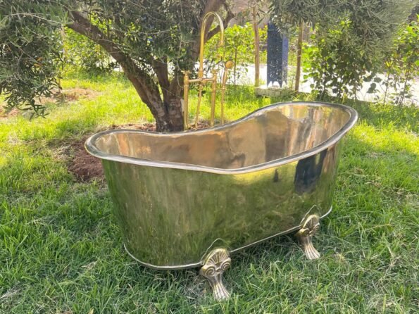 Antique Brass Freestanding Bathtub | Vintage Clawfoot Tub | Solid Brass Sleeper Clawfoot Tub | Customizable Luxury Bathroom Centerpiece