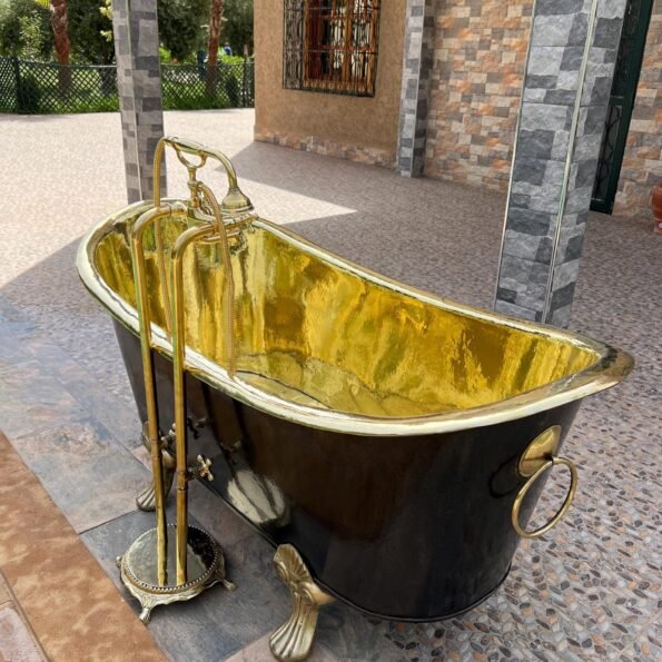 Antique Brass Freestanding Bathtub | Vintage Clawfoot Tub | Moroccan Black bathtub | Customizable Brass Bathtub - Image 2