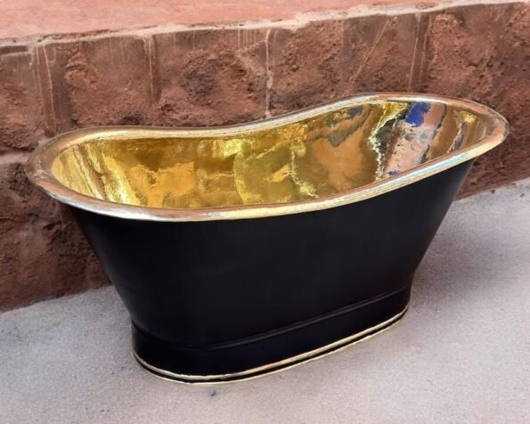 Freestanding Bathtub With Black Exterior, Brass Straight Base Bathtub, Outdoor Soaking Tub, Stand Alone Bathtubs, brass bathtub