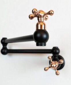 Black Brass Pot Filler Kitchen Faucet With Copper Cross Handles