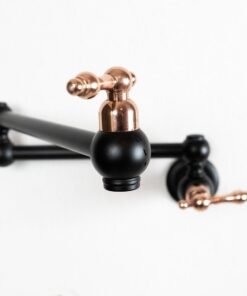 Black Brass Pot Filler Kitchen Faucet With Copper Lever Handle