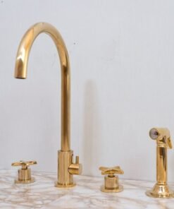 Unlacquered Brass 4 Holes Bathroom Faucet With Diverter