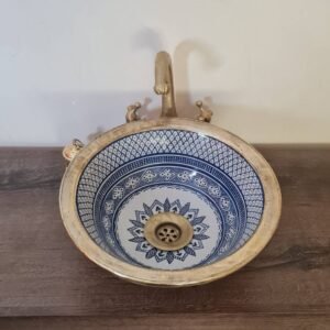 Bathroom Basin with Polished Bottom Edge - Copper and Ceramic Bathroom Bowl