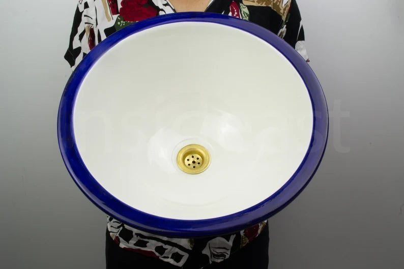 Ceramic bathroom vessel sink | hand painted vanity bowl sink