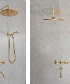 Solid brass complete shower system with tub filler and handheld and rain shower