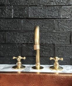 Unlacquered brass 3 holes bathroom faucet, deck mounted bath faucet with cross handles