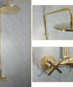 Handmade etched brass outdoor shower system - unlacquered brass shower faucet