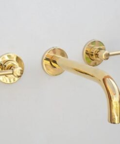 unlacquered brass wall mounted bathroom vessel sink faucet with simple lever handles